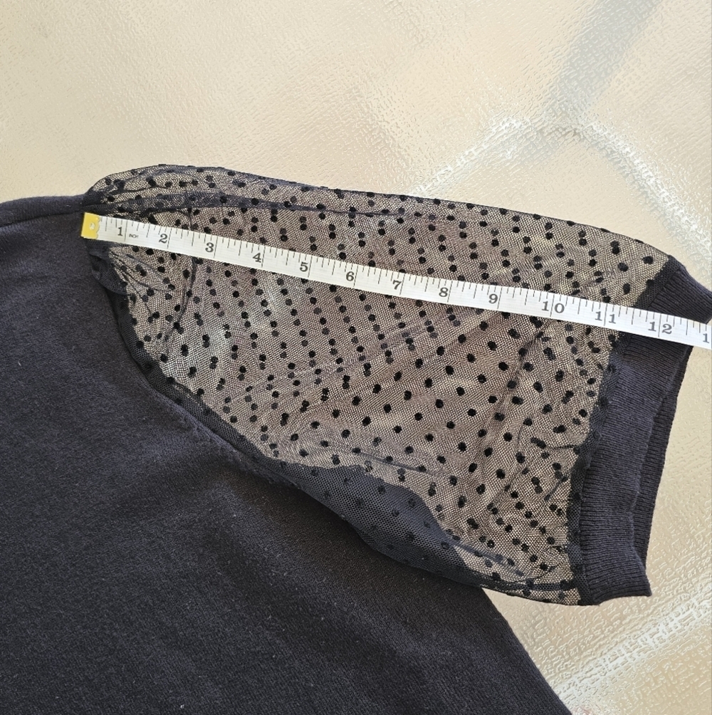 Annie Klein XL Casual Black Top with Sheer Polka Dot Sleeves - Picture 8 of 12